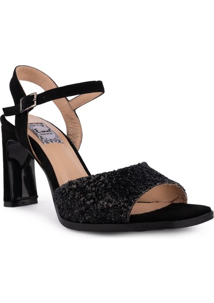 Hakiki Deri Ince Bantlı Modern Abiye Sandalet Siyah Payet 56900 indirimleri