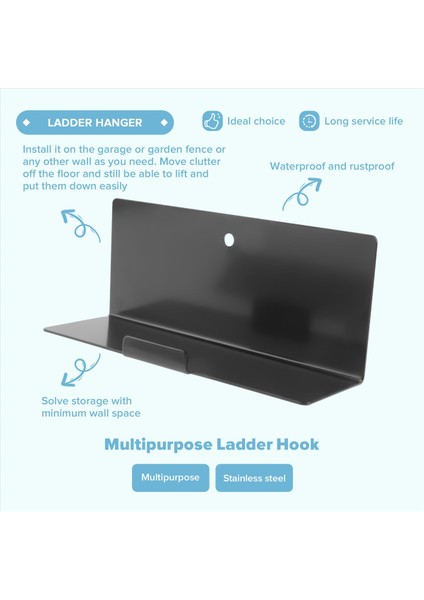 Ağır hizmet tipi merdiven askı-duvarı montaj merdiven kancaları, garaj için depolama çark çantası askıları için duvar-1 paketi (Yurt Dışından)