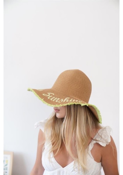 Kadın Edt Naturel Yeşil Yazı Detaylı Hasır Şapka fiyatları