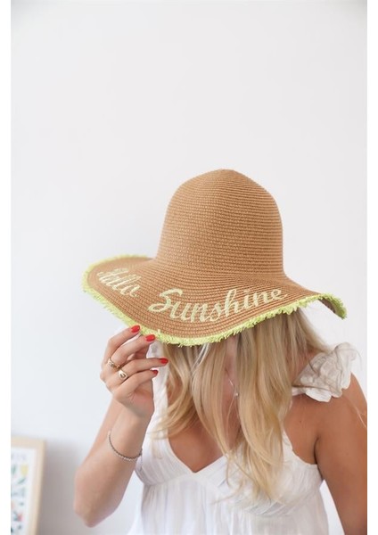 Kadın Edt Naturel Yeşil Yazı Detaylı Hasır Şapka modelleri