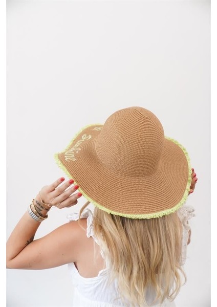 Kadın Edt Naturel Yeşil Yazı Detaylı Hasır Şapka fırsatları