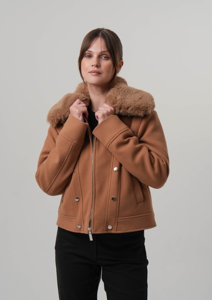 CELINA KADIN MONT Çıkabilir Kürklü Kadın Kaşe Ceket