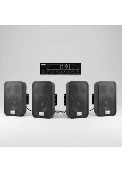 , 4 Adet Hoparlör 1 Adet Anfi, Duvar Tip Masaj Salonu,spa, Mağaza, Restorant ,kafe , Okul Anons ve Ses Sistemi Siyah Renk