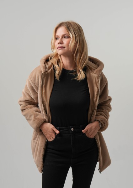 Mısra Kadın Mont Kapüşonlu Kadın Peluş Rabit Mont fiyatları