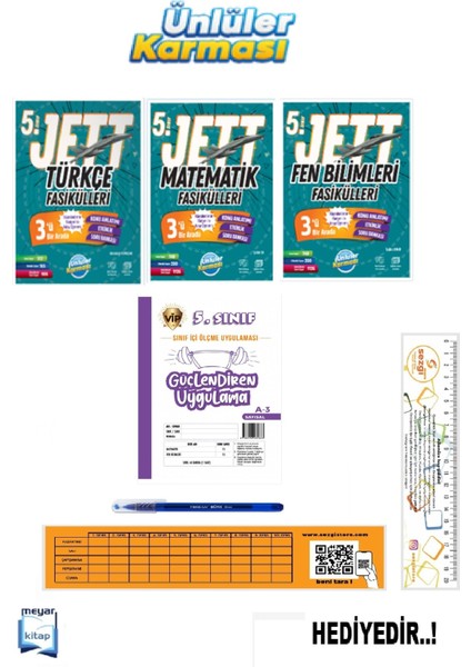 Ünlüler 5.sınıf Jett Türkçe-Matematik-Fen Bilimleri Fasikülleri (Güncel Baskı)...hediyeli