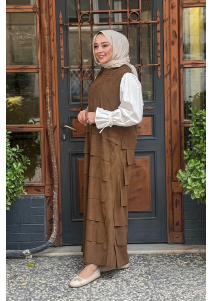 Kolsuz Süet Elbise W-67101 Haki fiyatları