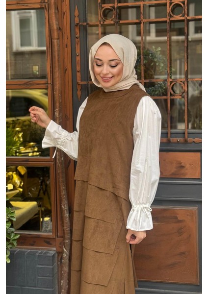 Kolsuz Süet Elbise W-67101 Haki modelleri