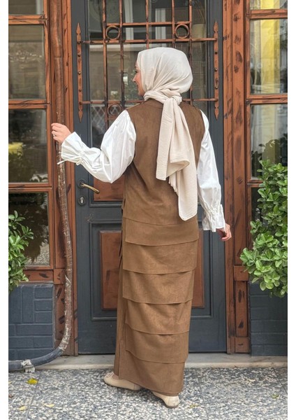 Kolsuz Süet Elbise W-67101 Haki fırsatları