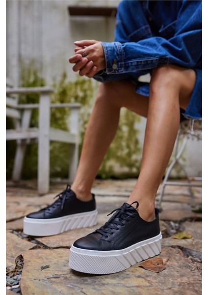 Sarah Kadın Siyah Gercek Deri Sneaker modelleri