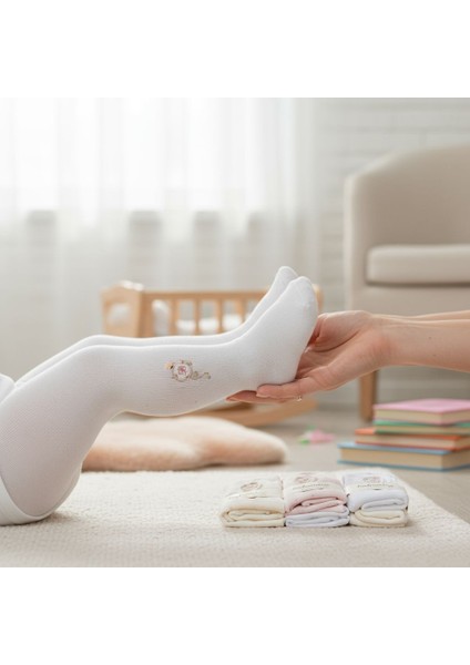 3'lü Kız Bebek Külotlu Çorap 6-12 ay