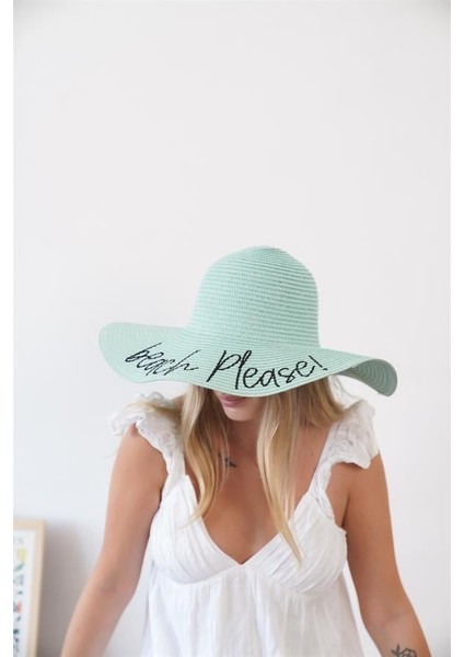 Kadın Vlt Mint Yazı Detaylı Kadın Hasır Şapka fiyatları