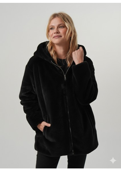 Mısra Kadın Mont Kapüşonlu Kadın Peluş Rabit Mont fırsatları