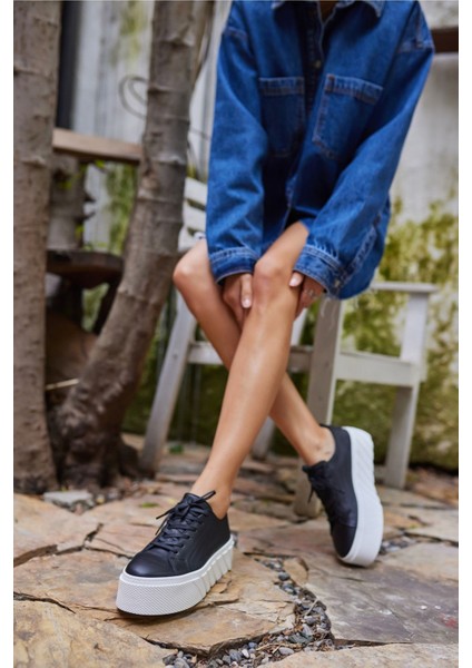 Sarah Kadın Siyah Gercek Deri Sneaker
