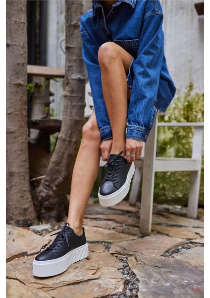 Sarah Kadın Siyah Gercek Deri Sneaker