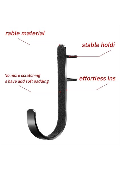 4pcs Metal Duvara Monte J Hook Tool Hook Depolama Rafları Alet Evleri ve Evler için Uygundur Siyah (Yurt Dışından)