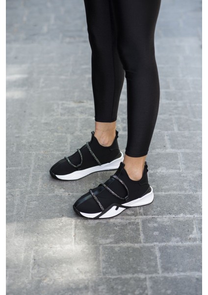 Elen Kadın Siyah Scuba Kumaş Taş Detay Sneaker