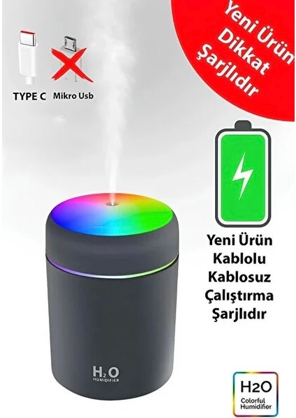 H2O 300ML Şarjlı Ultrasonik Hava Nemlendirici ve Ortam Kokusu