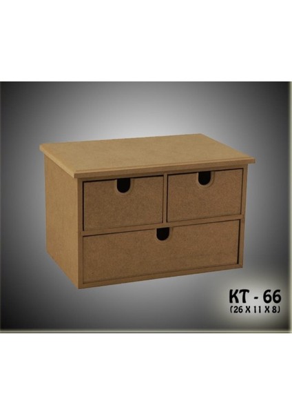 Ahşap Boyanabilir 3 Çekmeceli Takı-makyaj-Aksesuar Dekoratif Organizer Kutu