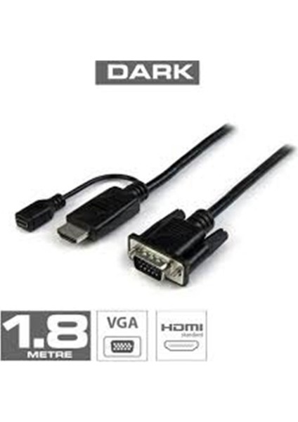 Dark Dk Hd AHDMIXVGAL180 1.8m HDMI - VGA Güç Destekli Kablo