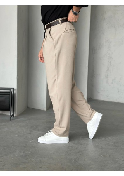 Erkek Bej Pileli Baggy Kumaş Pantolon fiyatları
