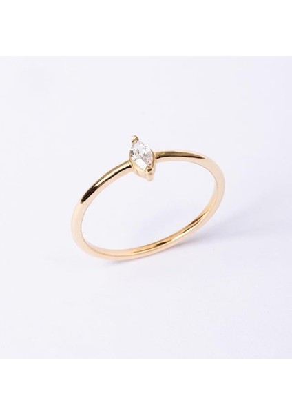 Tektaş Altın Yüzük - 14 Ayar Altın Markiz Zirkon Taşlı Minimal Tek Taş Altın Yüzük - Hediyelik fırsatları