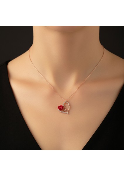 925 Ayar Gümüş Gül Tasarım Rose Gold Kolye