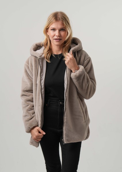 Mısra Kadın Mont Kapüşonlu Kadın Peluş Rabit Mont fiyatları