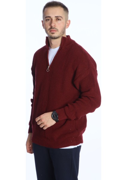 Selanik Yarım Fermuar Kazak Bordo modelleri