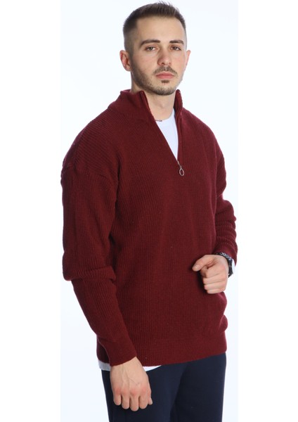 Selanik Yarım Fermuar Kazak Bordo fırsatları