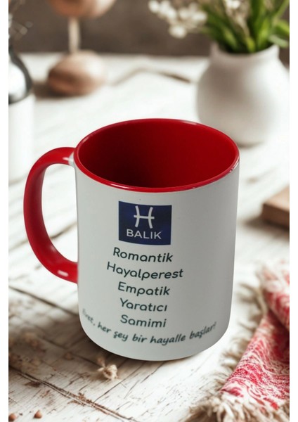 Balık Burcu Porselen Kupa – Burç Özellikli Kupa Bardak – Astroloji Temalı Kupa – Kişiye Özel Balık Burcu Hediyesi