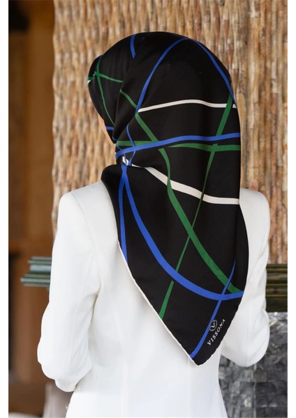 Kadın Twill Ipek Eşarp Saks - Zümrüt Yeşili DGN50487