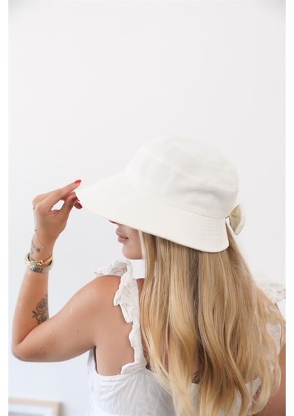Kadın Brdy Beyaz Keten Fiyonk Detaylı Şapka fırsatları