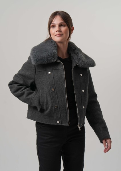 Celına Kadın Mont Çıkabilir Kürklü Kadın Kaşe Ceket