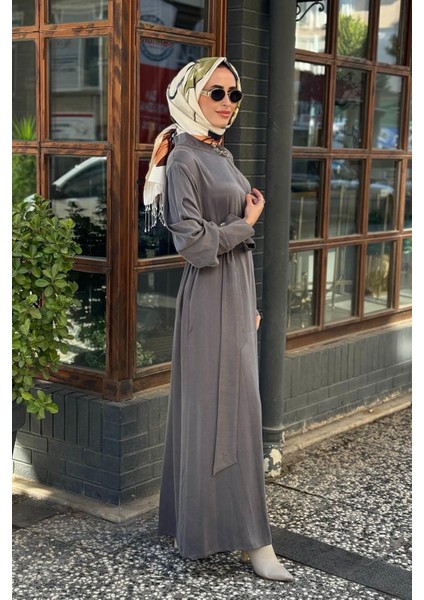 Yaka Aksesuarlı Ipek Cupro Elbise 2502-5011 Antrasit fiyatları