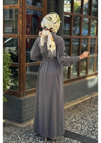 Yaka Aksesuarlı Ipek Cupro Elbise 2502-5011 Antrasit fırsatları