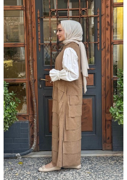 Kolsuz Süet Elbise W-67101 Camel fiyatları