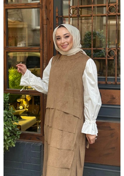 Kolsuz Süet Elbise W-67101 Camel modelleri
