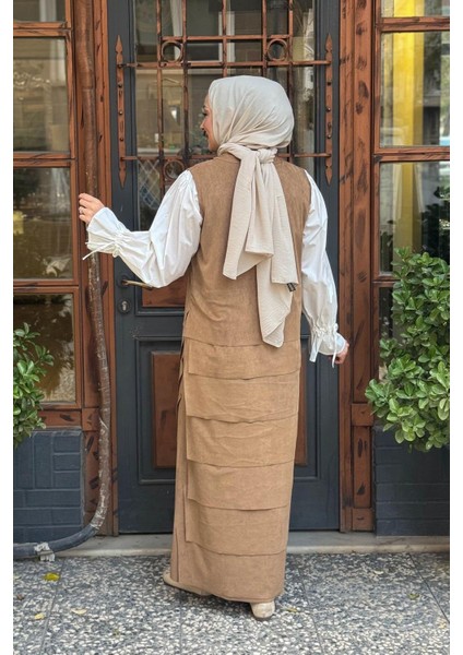 Kolsuz Süet Elbise W-67101 Camel fırsatları