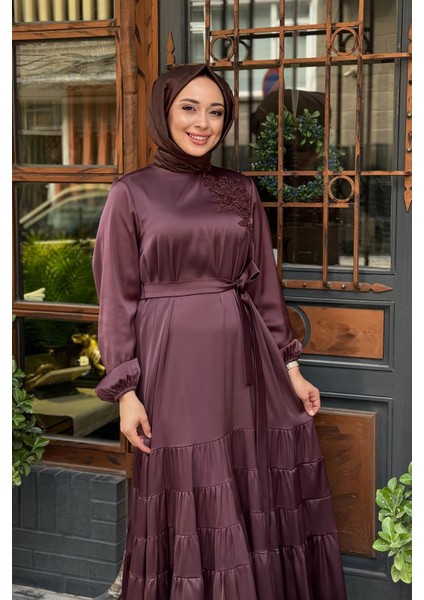 Nurcan Çetin Elbise 25192 Mürdüm modelleri