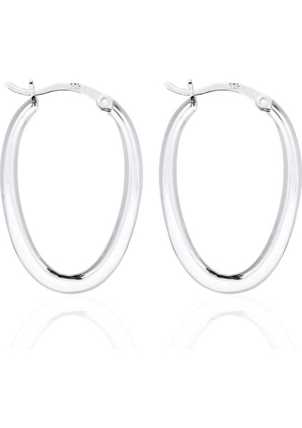 Parlak Oval Gümüş Kadın Halka Küpe 2.2x3.4 cm
