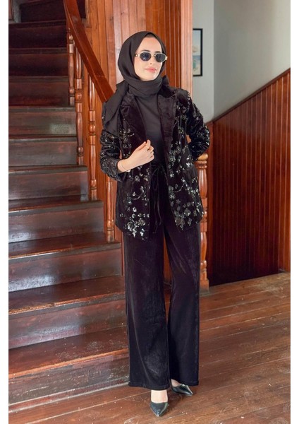 Kadife Ceket Pantolon Takım 25W6006 Kadife Siyah