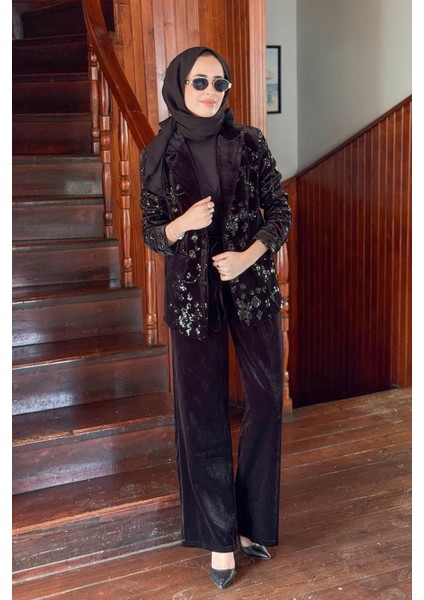 Kadife Ceket Pantolon Takım 25W6006 Kadife Siyah fiyatları