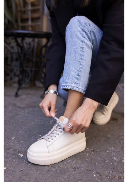 Rold Kadın Bej Gercek Deri Sneaker