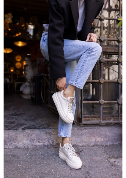 Rold Kadın Bej Gercek Deri Sneaker