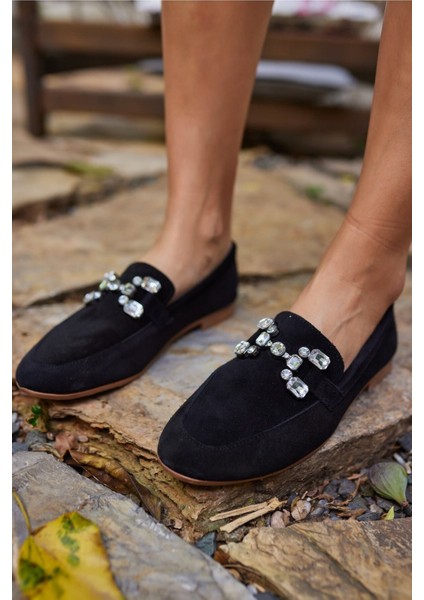 Talya Kadın Sax Mavi Gercek Suet Taş Detay Babet indirimleri