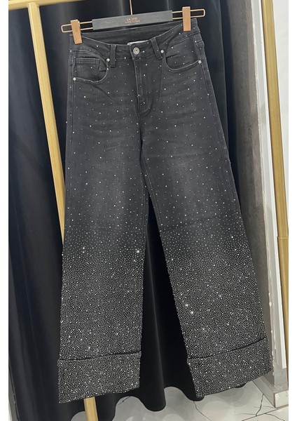Taşlı Denim Pantolon 25W7009 Siyah fırsatları