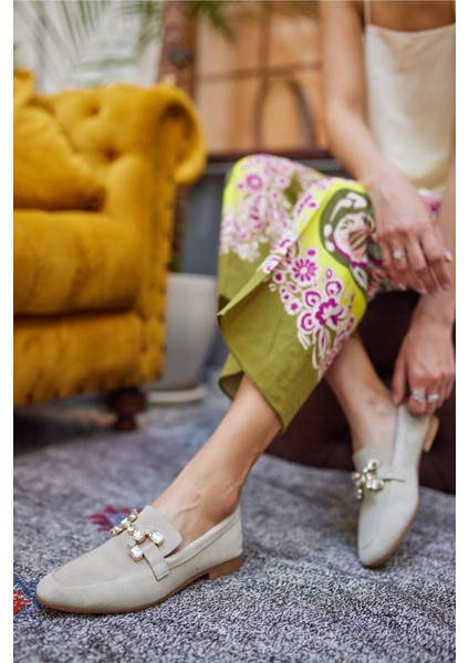 Talya Kadın Sax Mavi Gercek Suet Taş Detay Babet fırsatları