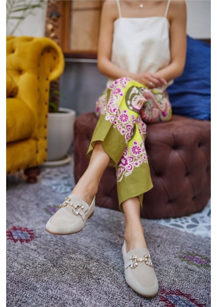 Talya Kadın Sax Mavi Gercek Suet Taş Detay Babet indirimleri