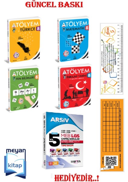 8.sınıf Türkçe-Matematik-Fen Bilimleri-Inkılap Tar. Tüm Dersler Atölyem Seti...hediyeli
