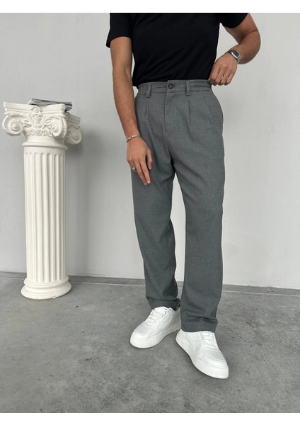 Erkek Antrasit Pileli Baggy Kumaş Pantolon